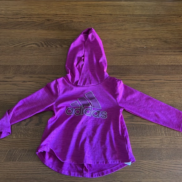 Girls Dark Pink Adidas Long Sleeve Hooded Shirt Size 2t - Picture 7 of 8